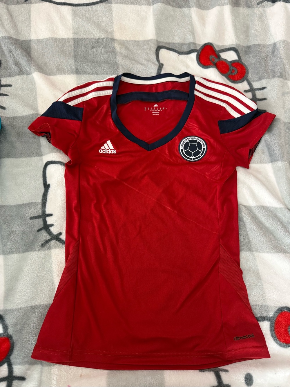 Adidas Colombia red soccer jersey with white stripes on shoulders sz XS